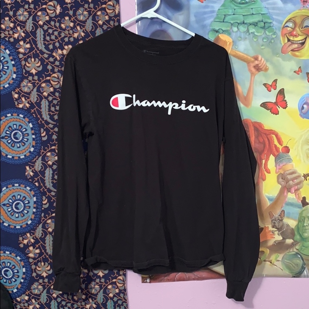 Medium Black Champion Long Sleeve T-shirt